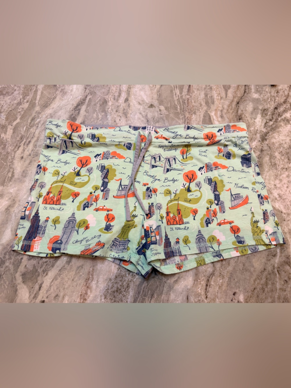 Munki Munki Travel Landmark Print Lounge Shorts Large Cotton Rayon Pajama Shorts